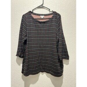J Jill Top Women L Black Red Ponte Pull Over Sweater Boatneck 3/4 Sleeve
